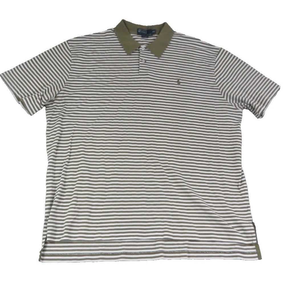 Polo Ralph Lauren Shirt Mens XXL Green White Striped Pima Cotton Short Sleeves